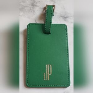 Fillmore Green Leather Luggage Tag Personalized Custom JP initials
